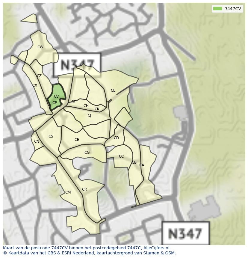 Afbeelding van het postcodegebied 7447 CV op de kaart.