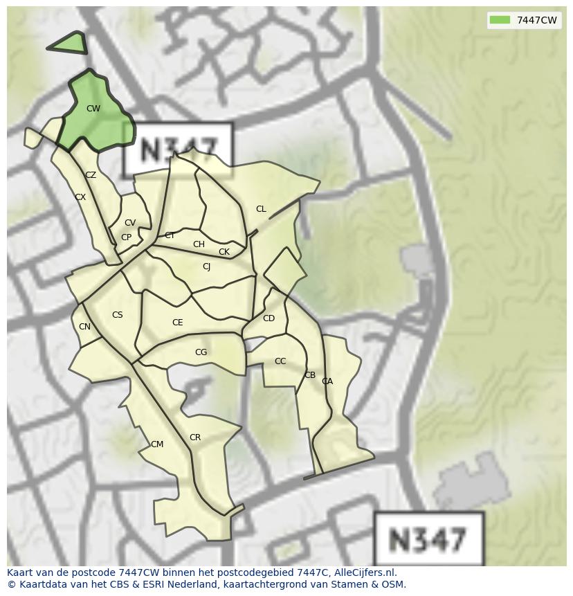 Afbeelding van het postcodegebied 7447 CW op de kaart.