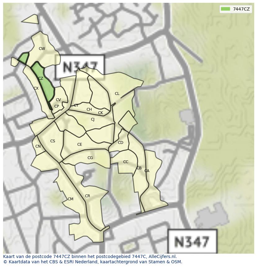 Afbeelding van het postcodegebied 7447 CZ op de kaart.