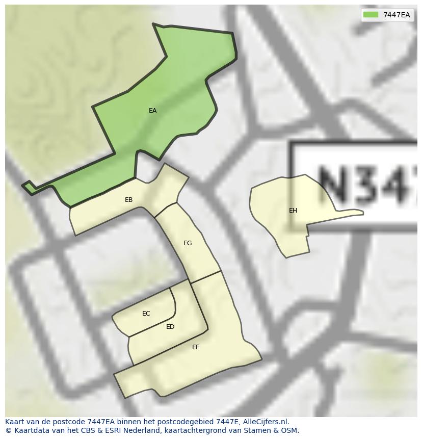 Afbeelding van het postcodegebied 7447 EA op de kaart.