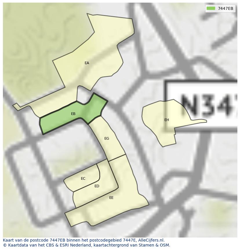 Afbeelding van het postcodegebied 7447 EB op de kaart.