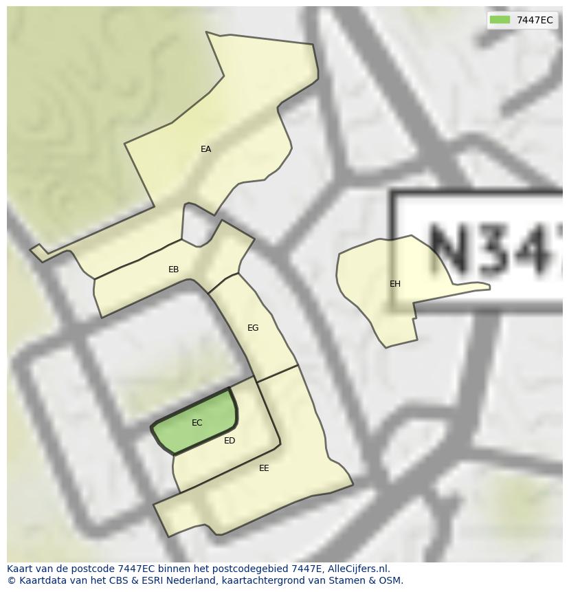 Afbeelding van het postcodegebied 7447 EC op de kaart.