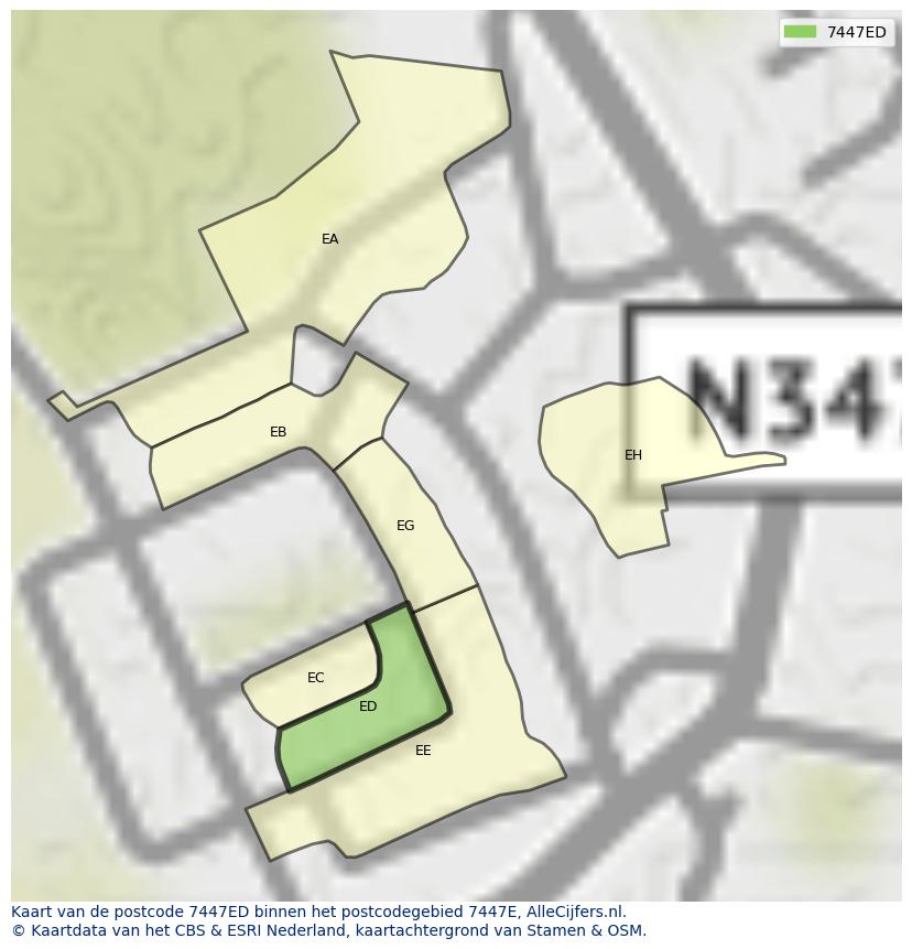 Afbeelding van het postcodegebied 7447 ED op de kaart.