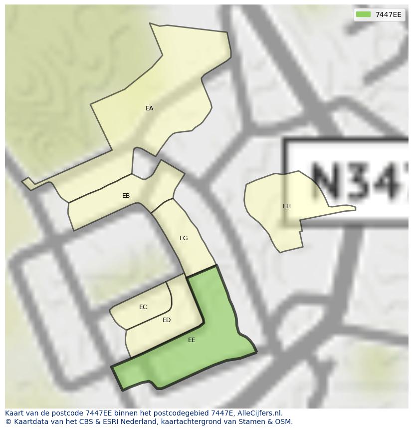 Afbeelding van het postcodegebied 7447 EE op de kaart.