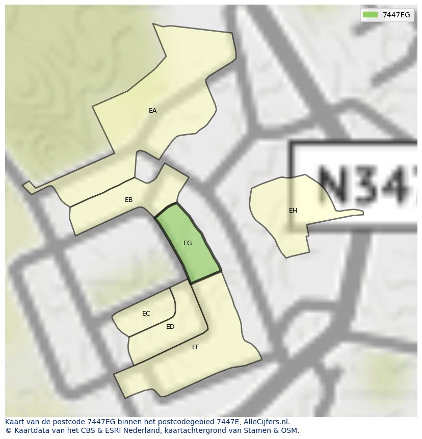 Afbeelding van het postcodegebied 7447 EG op de kaart.