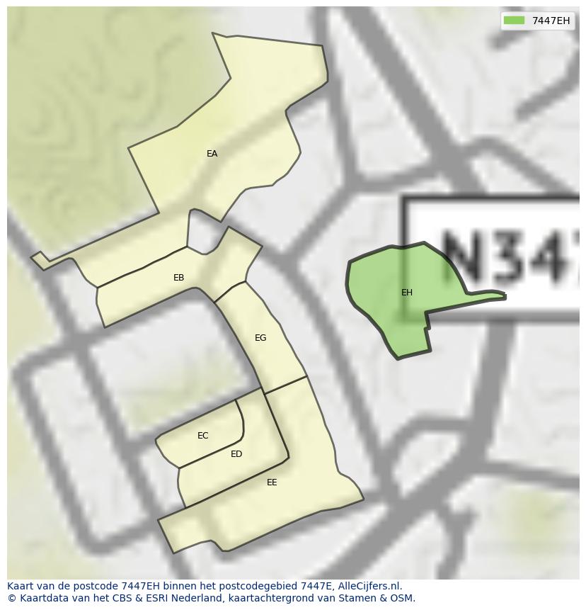 Afbeelding van het postcodegebied 7447 EH op de kaart.