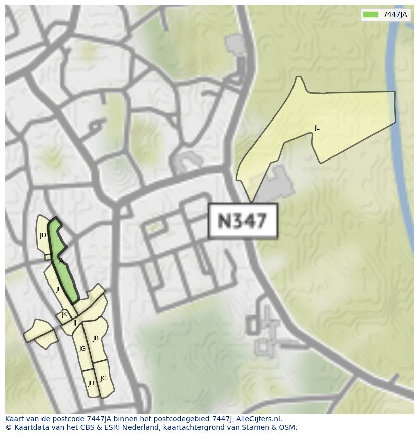Afbeelding van het postcodegebied 7447 JA op de kaart.