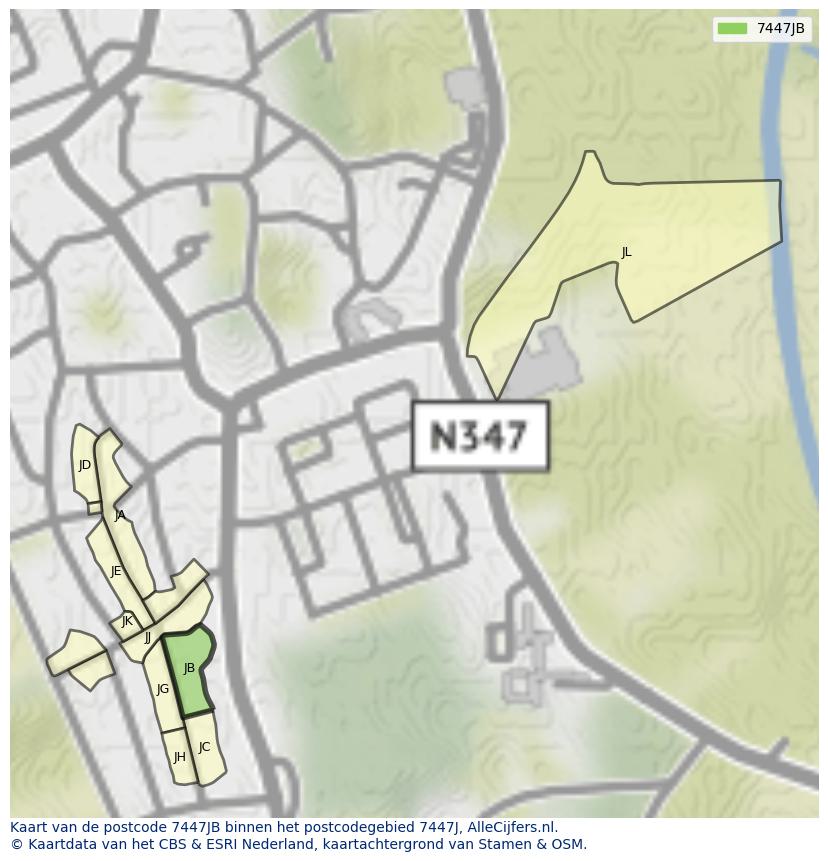 Afbeelding van het postcodegebied 7447 JB op de kaart.