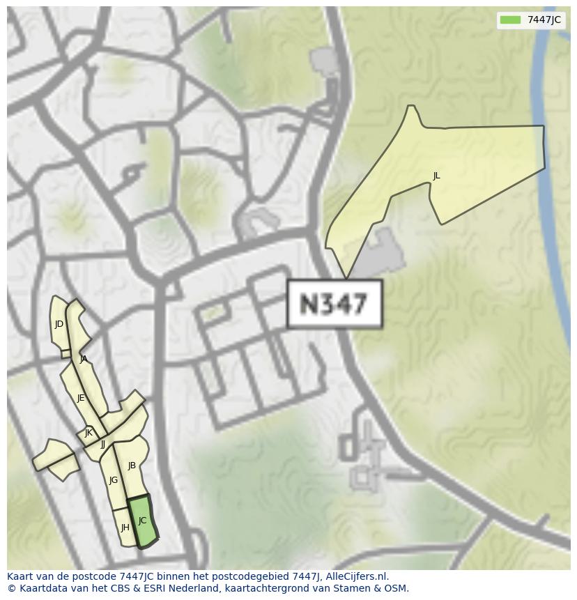 Afbeelding van het postcodegebied 7447 JC op de kaart.