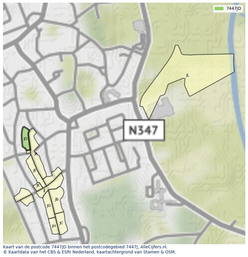 Afbeelding van het postcodegebied 7447 JD op de kaart.