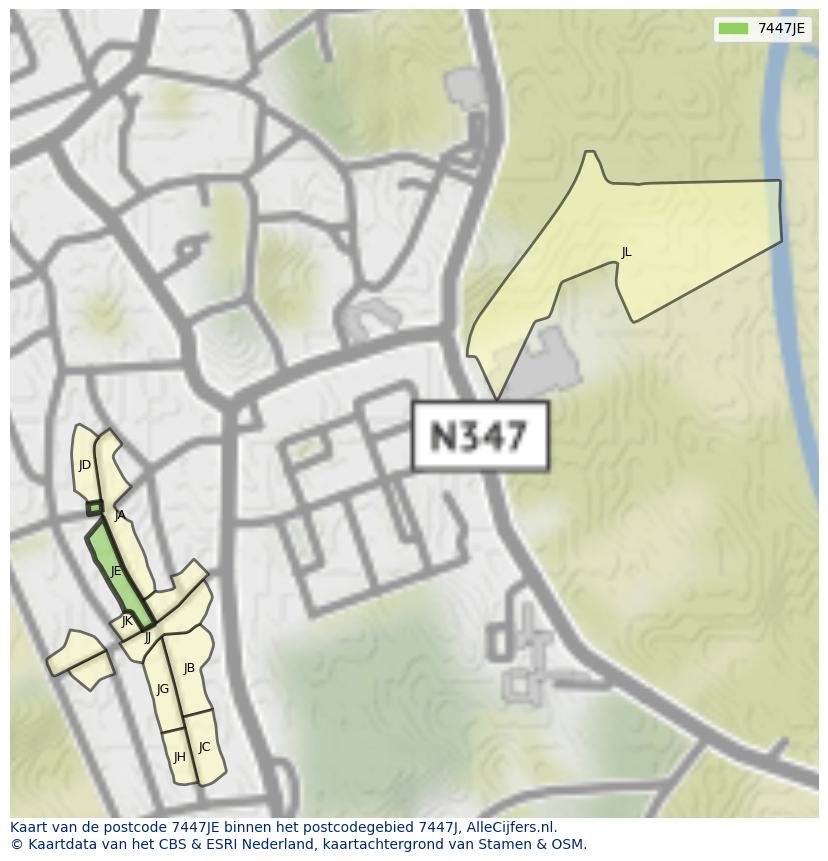 Afbeelding van het postcodegebied 7447 JE op de kaart.