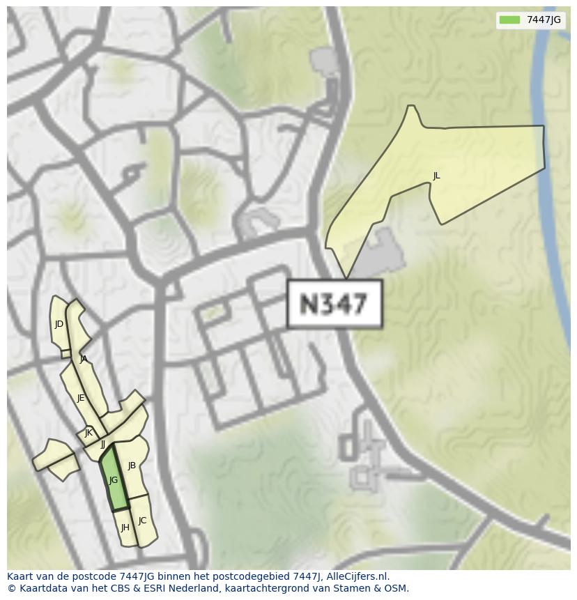 Afbeelding van het postcodegebied 7447 JG op de kaart.