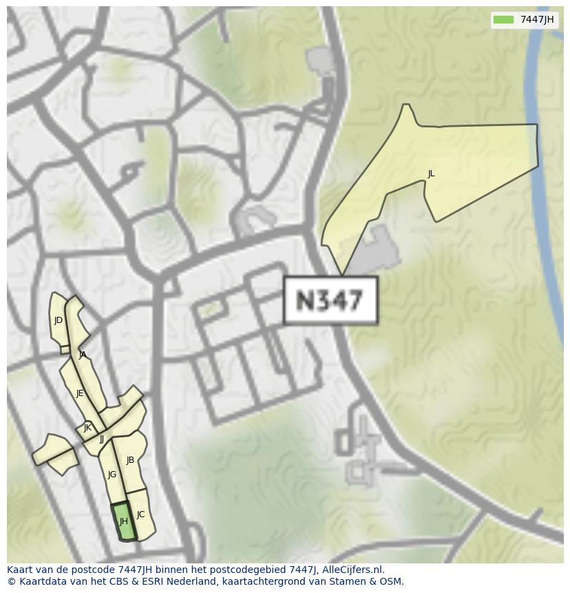 Afbeelding van het postcodegebied 7447 JH op de kaart.