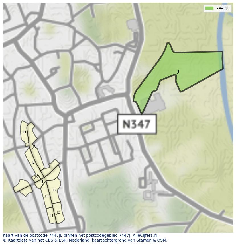 Afbeelding van het postcodegebied 7447 JL op de kaart.