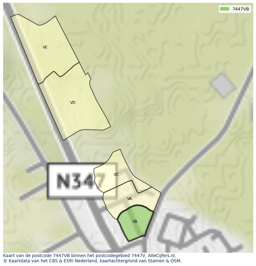 Afbeelding van het postcodegebied 7447 VB op de kaart.