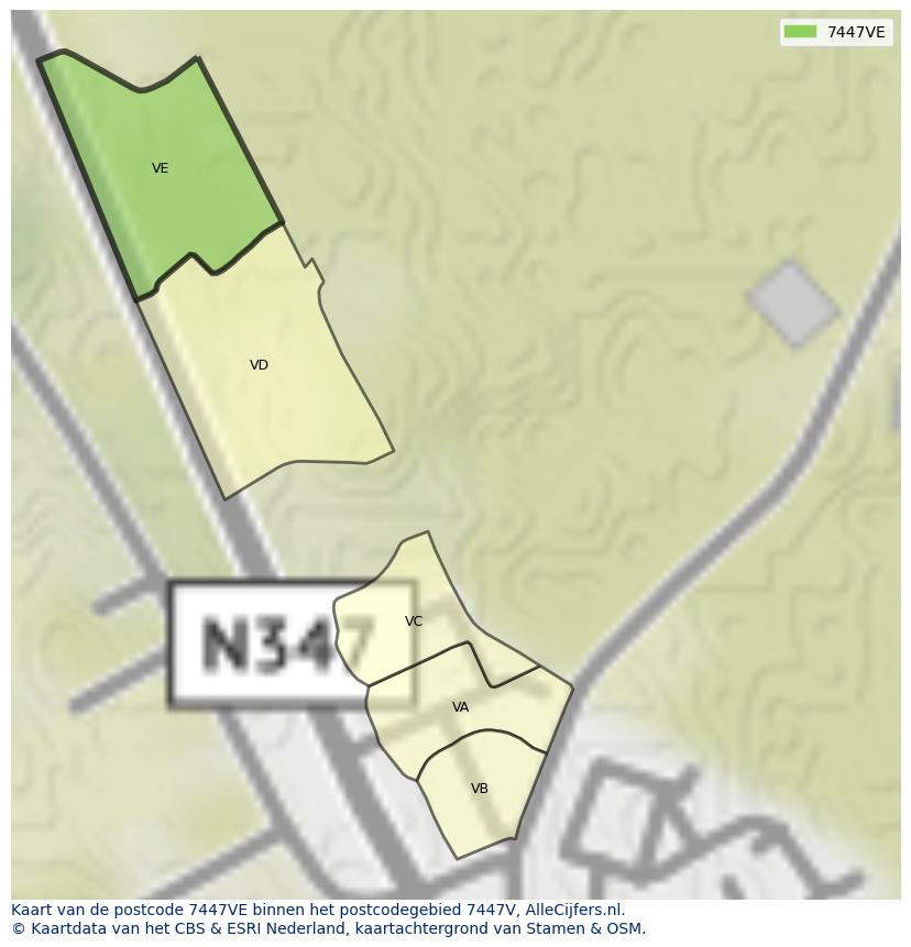 Afbeelding van het postcodegebied 7447 VE op de kaart.