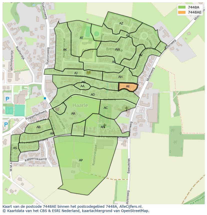 Afbeelding van het postcodegebied 7448 AE op de kaart.