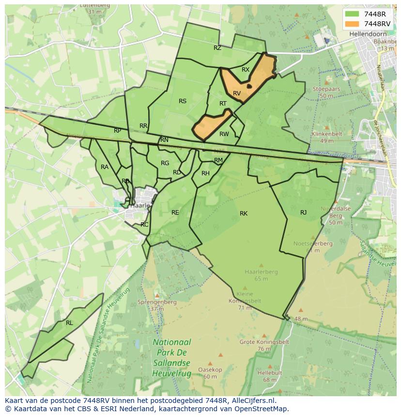 Afbeelding van het postcodegebied 7448 RV op de kaart.