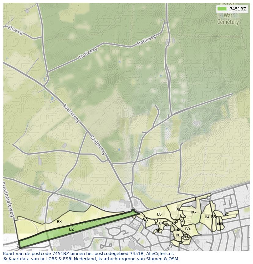 Afbeelding van het postcodegebied 7451 BZ op de kaart.