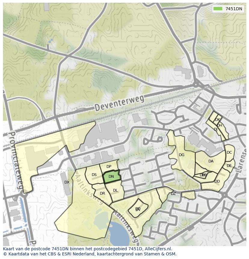 Afbeelding van het postcodegebied 7451 DN op de kaart.