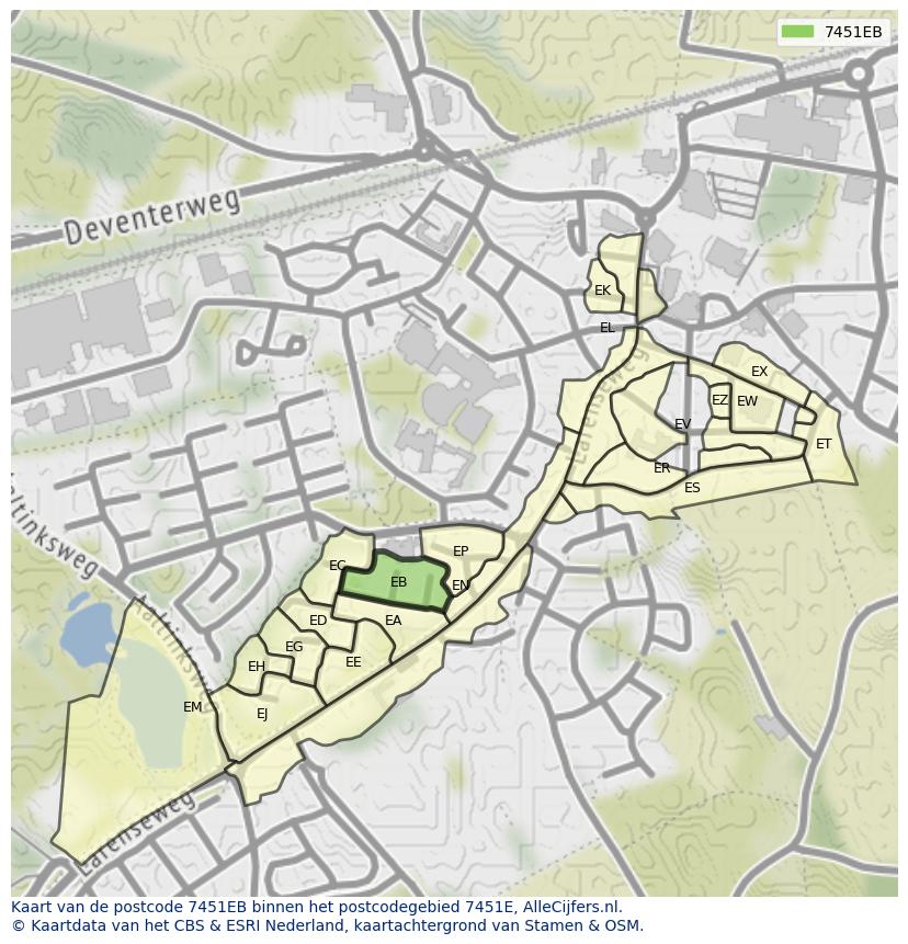 Afbeelding van het postcodegebied 7451 EB op de kaart.