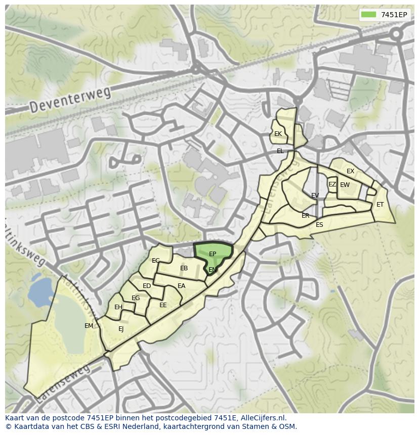 Afbeelding van het postcodegebied 7451 EP op de kaart.