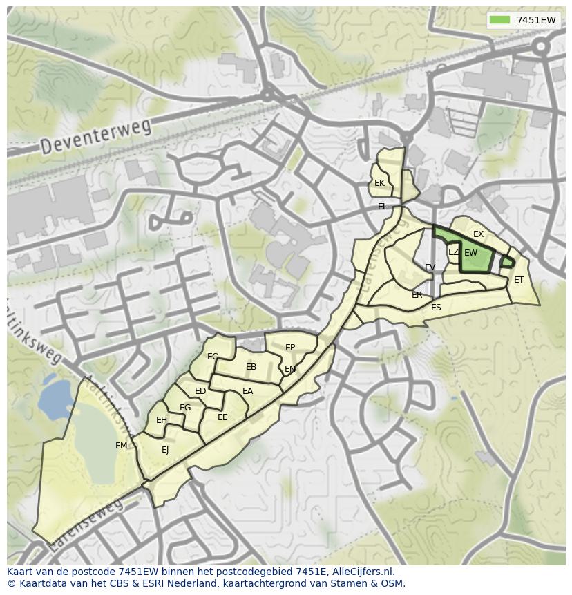 Afbeelding van het postcodegebied 7451 EW op de kaart.