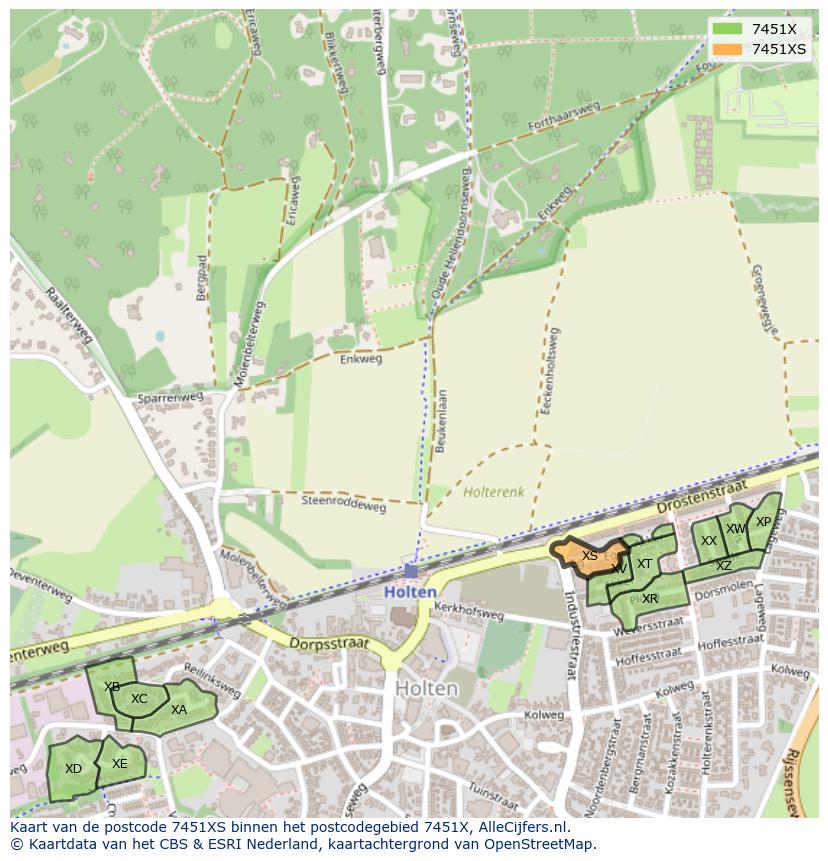 Afbeelding van het postcodegebied 7451 XS op de kaart.
