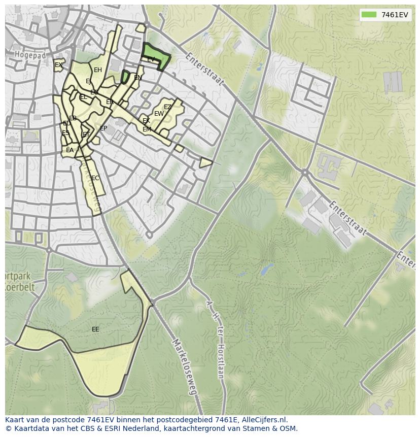Afbeelding van het postcodegebied 7461 EV op de kaart.