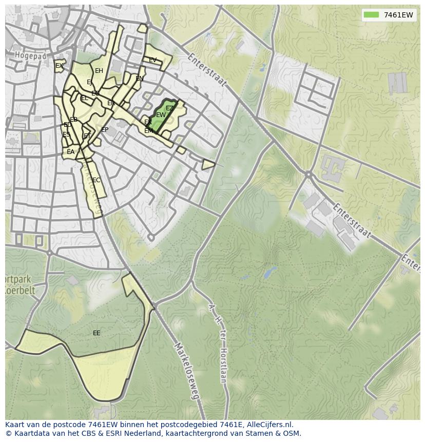 Afbeelding van het postcodegebied 7461 EW op de kaart.