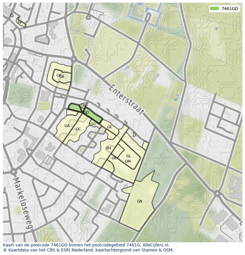 Afbeelding van het postcodegebied 7461 GD op de kaart.