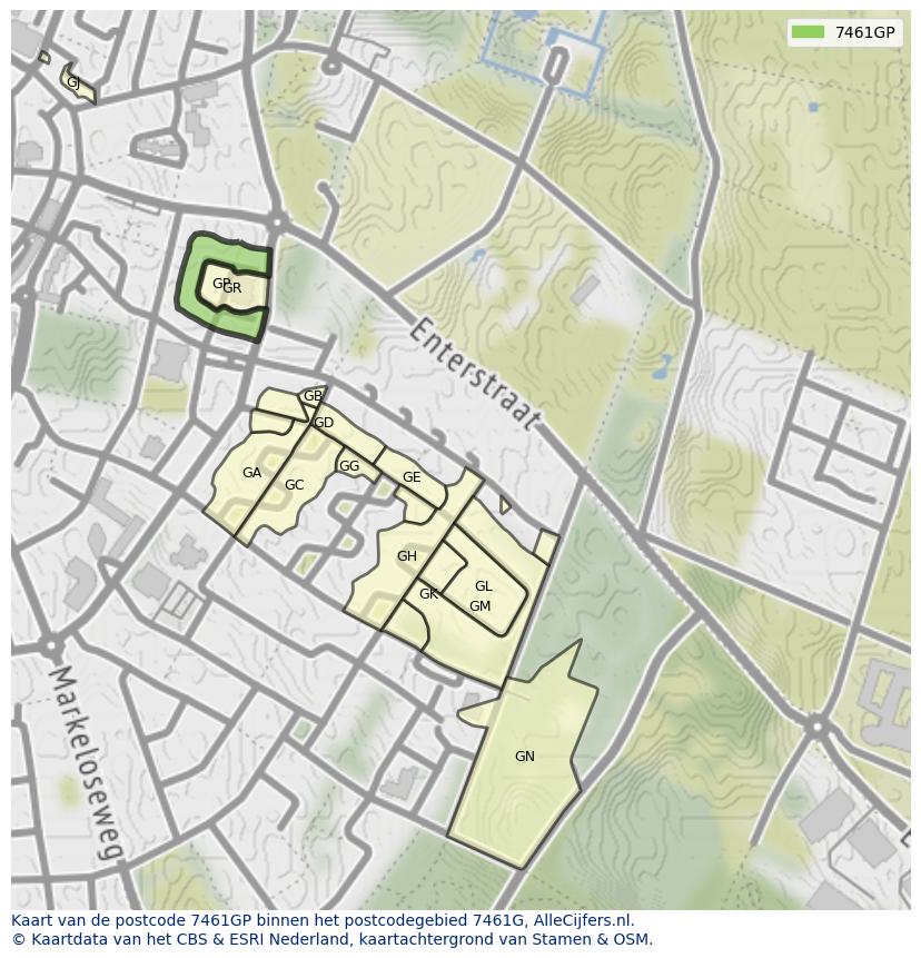 Afbeelding van het postcodegebied 7461 GP op de kaart.