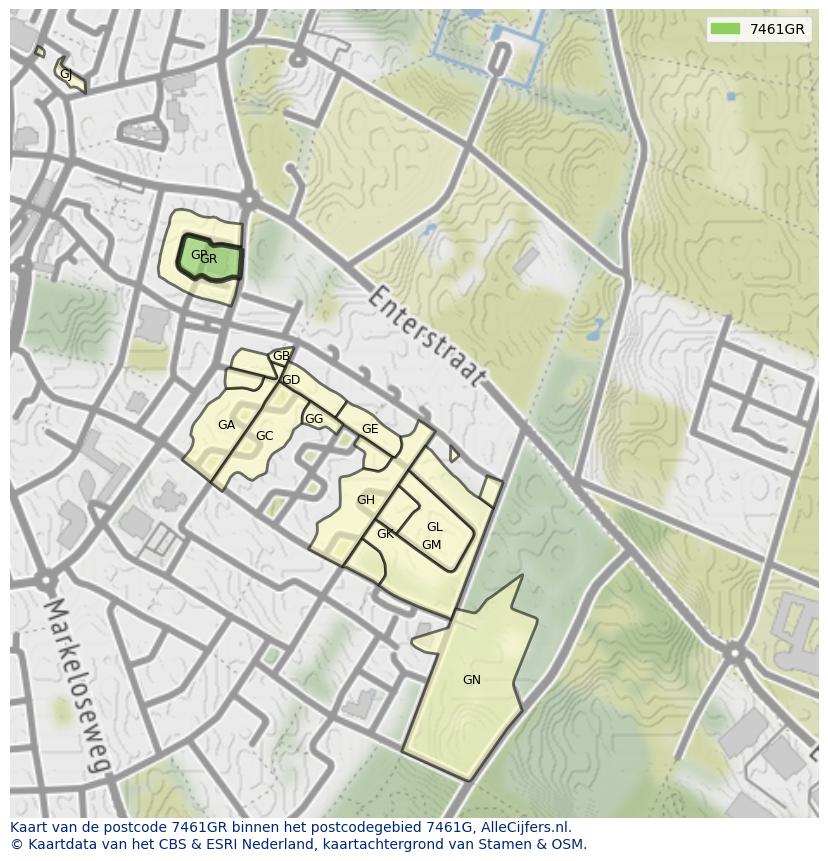 Afbeelding van het postcodegebied 7461 GR op de kaart.