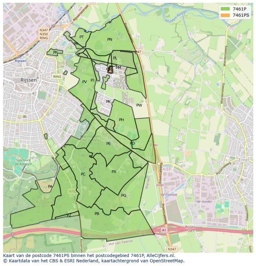Afbeelding van het postcodegebied 7461 PS op de kaart.