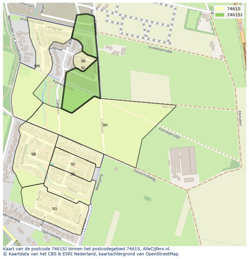 Afbeelding van het postcodegebied 7461 SJ op de kaart.