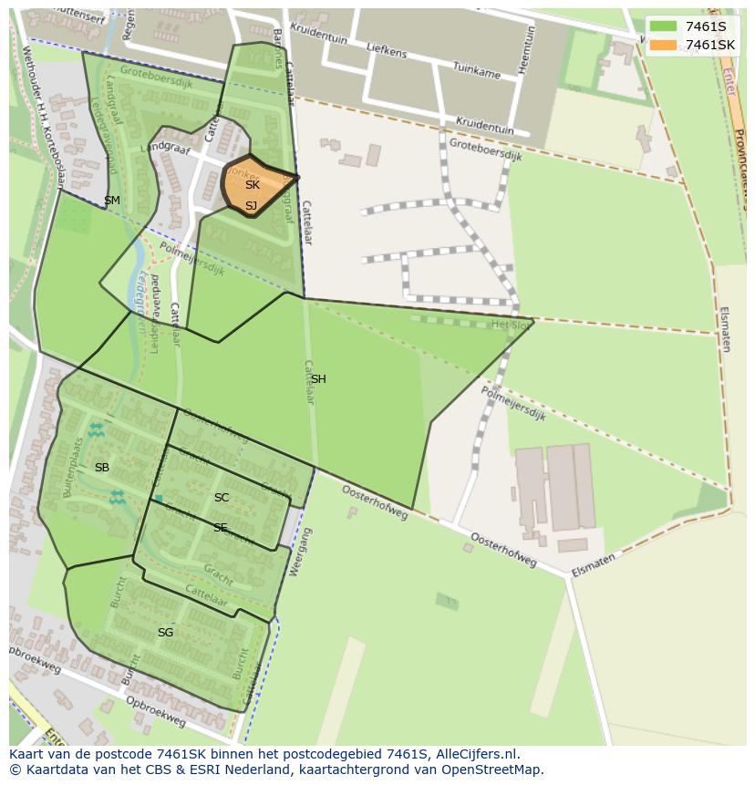 Afbeelding van het postcodegebied 7461 SK op de kaart.