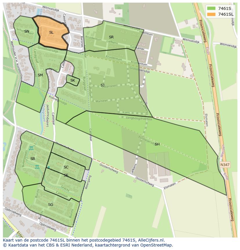 Afbeelding van het postcodegebied 7461 SL op de kaart.