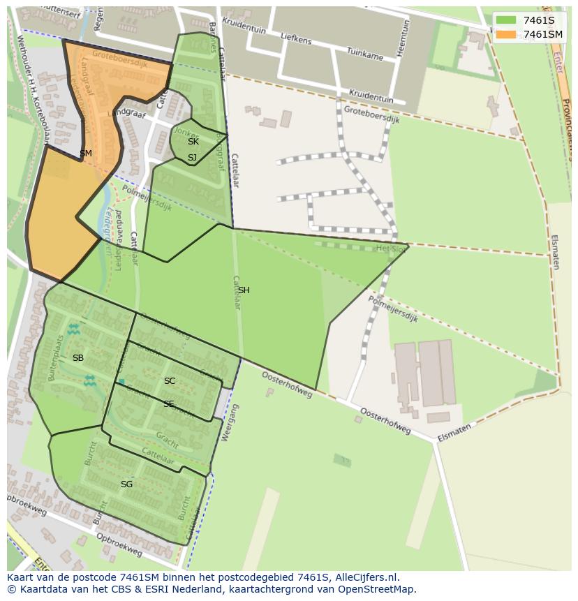 Afbeelding van het postcodegebied 7461 SM op de kaart.