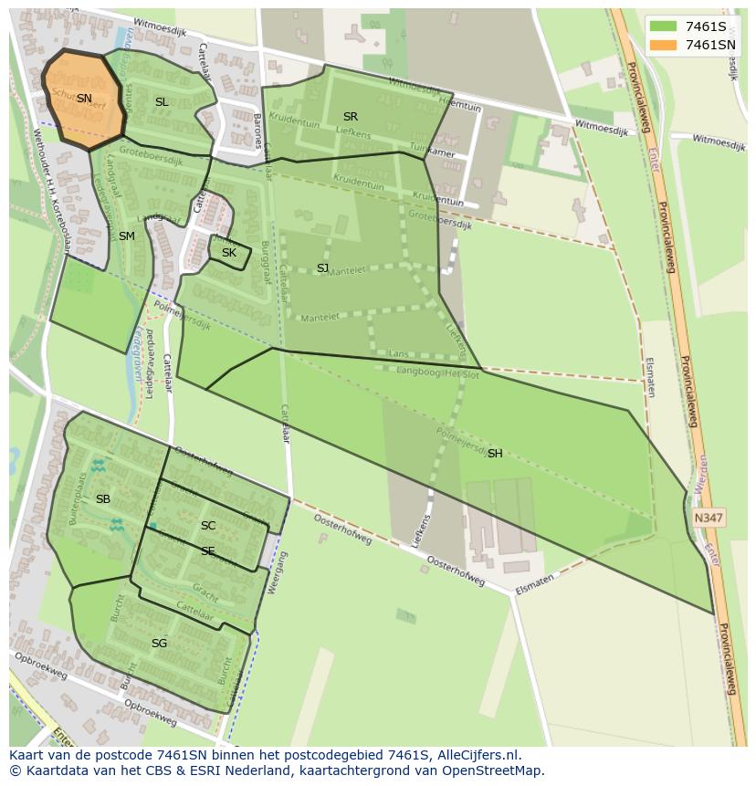 Afbeelding van het postcodegebied 7461 SN op de kaart.