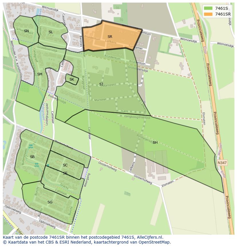 Afbeelding van het postcodegebied 7461 SR op de kaart.