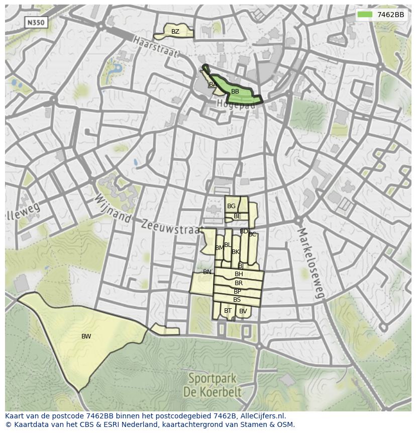 Afbeelding van het postcodegebied 7462 BB op de kaart.