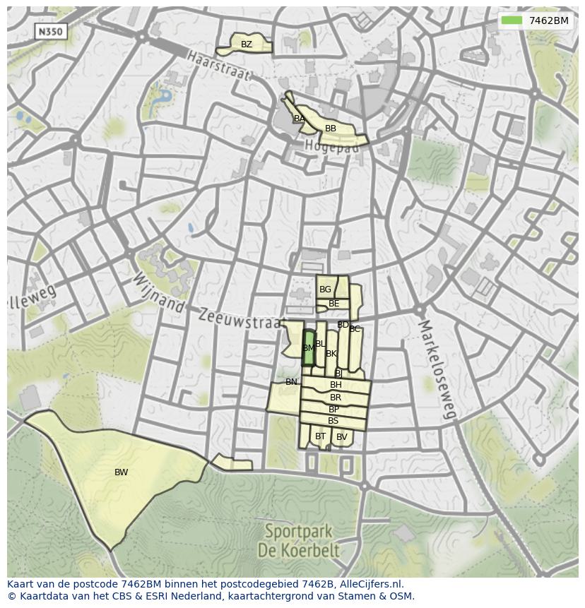Afbeelding van het postcodegebied 7462 BM op de kaart.