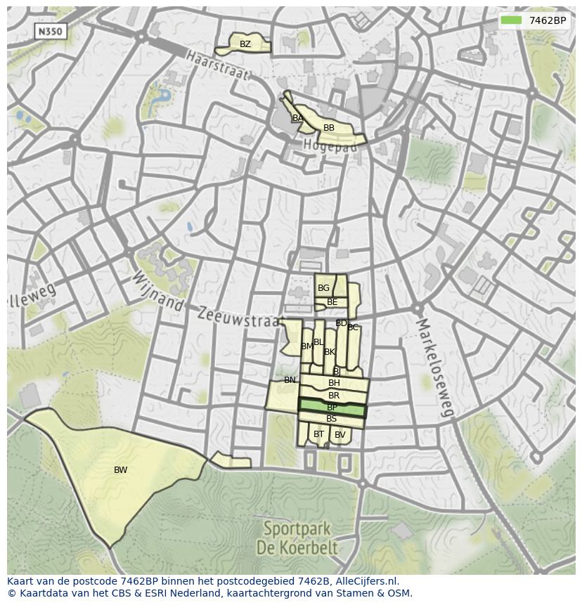 Afbeelding van het postcodegebied 7462 BP op de kaart.