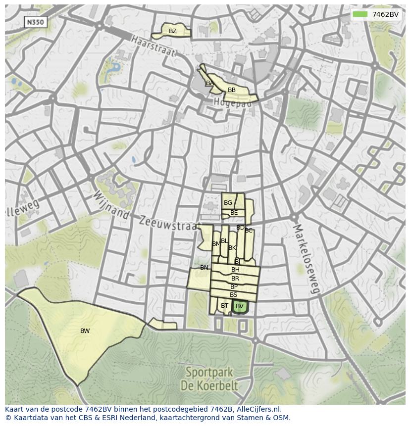 Afbeelding van het postcodegebied 7462 BV op de kaart.