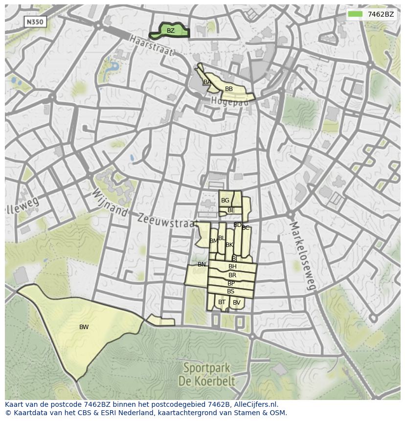 Afbeelding van het postcodegebied 7462 BZ op de kaart.