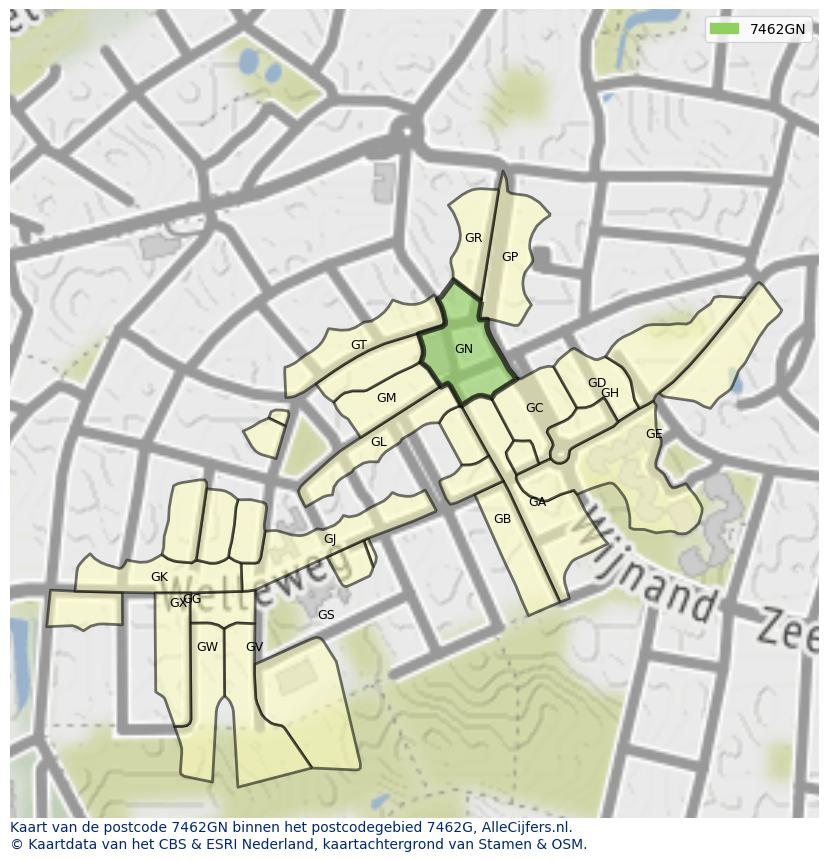 Afbeelding van het postcodegebied 7462 GN op de kaart.