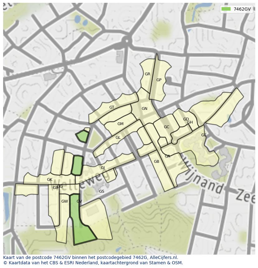 Afbeelding van het postcodegebied 7462 GV op de kaart.