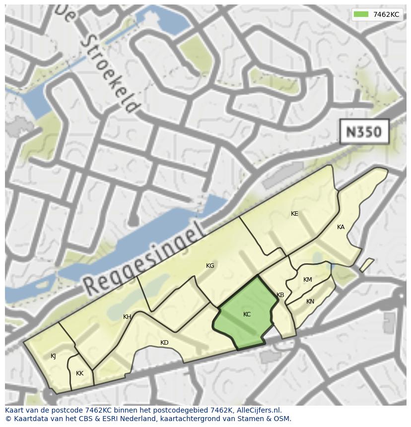 Afbeelding van het postcodegebied 7462 KC op de kaart.