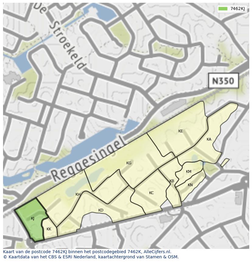 Afbeelding van het postcodegebied 7462 KJ op de kaart.