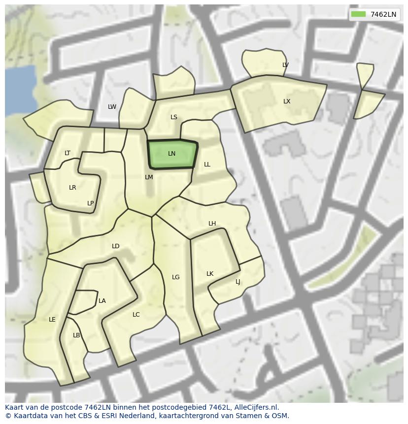 Afbeelding van het postcodegebied 7462 LN op de kaart.